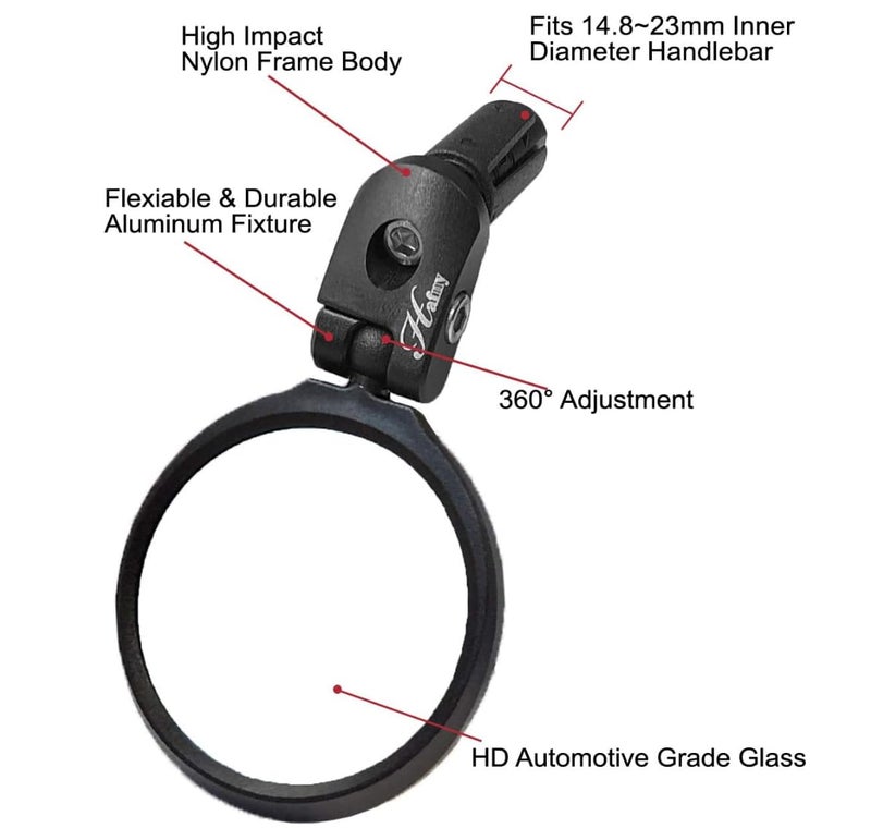 Hafny Bar End Bike Mirror, HD, Blast-Resistant, Glass Mirror, HF-MR090, HF-M951-FR03, HF-M952-FR03 (Silver Glass, 62mm) - Image 2